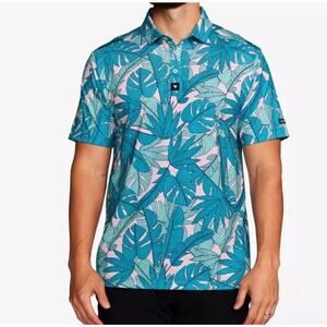 Bad Birdie Palmnado Core Performance Polo Men's Medium Tropical Print Pink Golf